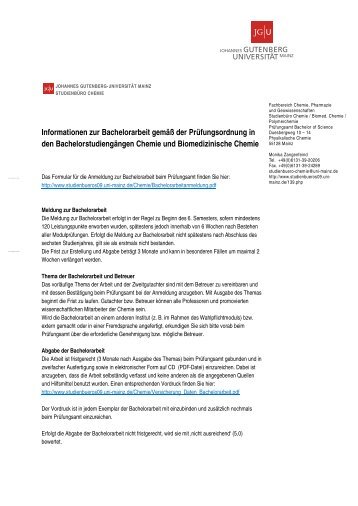 Informationen zur Bachelorarbeit - StudienbÃ¼ros des Fachbereiches ...