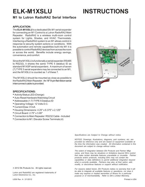 Serial Port Expander Elk M1XSP Lighting//Thermostat Interface