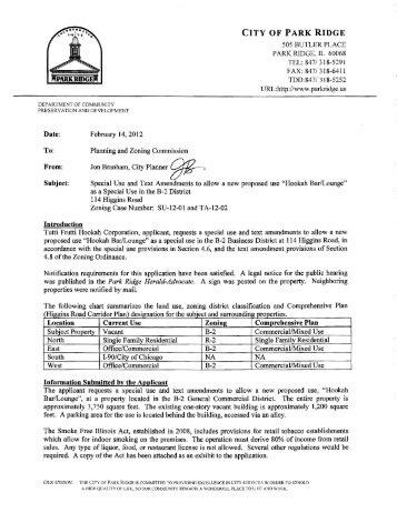 P & Z Info Packet for 114 Higgins Rd. - City of Park Ridge