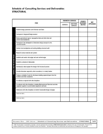 Schedule of Consulting Services and Deliverables STRUCTURAL