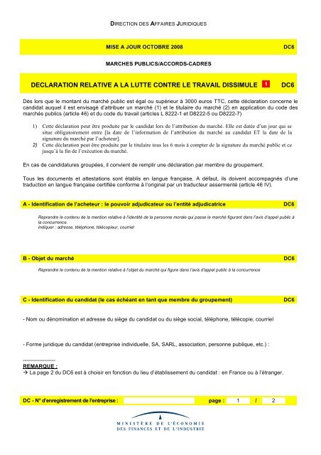 declaration relative a la lutte contre le travail dissimule dc6