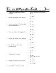 STUFF YOU MUST KNOW COLD QUIZ #2 CALC