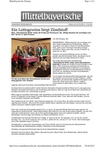 Ein Lottogewinn birgt Zündstoff - Wenzenbacher-Brettl e.V.