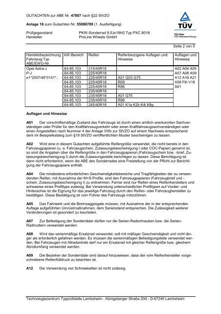 GUTACHTEN zur ABE Nr. 47807 nach Ã‚Â§22 StVZO Anlage 16 zum ...