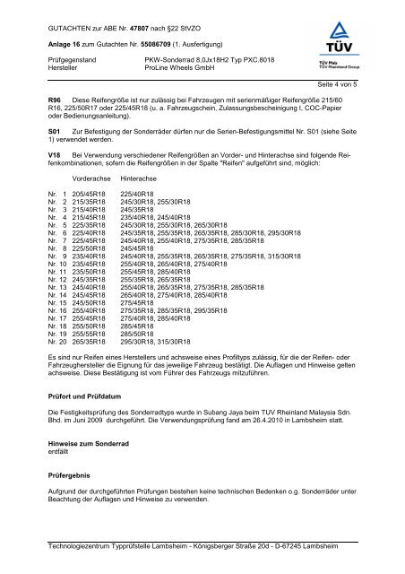 GUTACHTEN zur ABE Nr. 47807 nach Ã‚Â§22 StVZO Anlage 16 zum ...