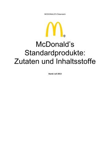 McDonald's Standardprodukte: Zutaten und Inhaltsstoffe - McDonalds