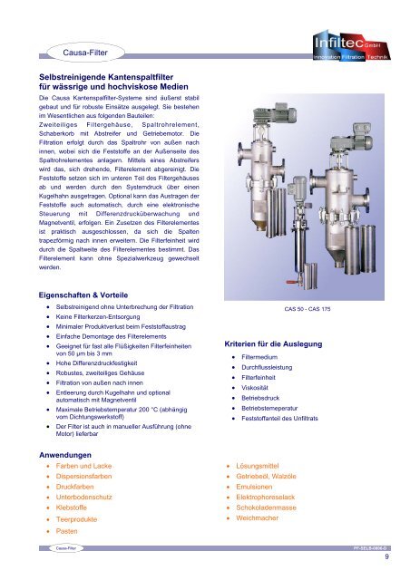 Selbstreinigende Causa - Kantenspaltfilter - Infiltec GmbH