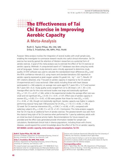 The Effectiveness of Tai Chi Exercise in Improving Aerobic Capacity