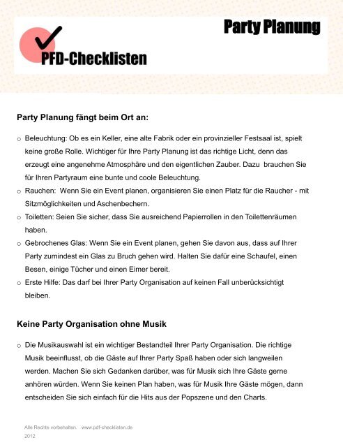 Pdf Checkliste Party Planung Pdf Checklisten
