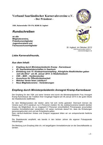 Rundschreiben Verband Saarländischer Karnevalsvereine e.V.