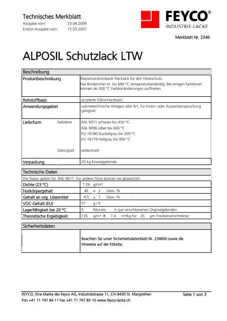 ALPOSIL SCHUTZLACK LTW 2346 deutsch - bei FEYCO