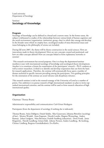 Sociology of Knowledge - Sociologiska institutionen - Lunds ...
