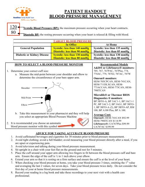 Patient Handout Blood Pressure Management Hamilton Family, 41% OFF