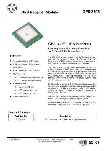 GPS Receiver Module GPS-330R GPS-330R (USB ... - RF Solutions