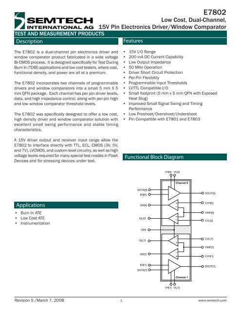 Low Cost, Dual-Channel, 15V Pin Electronics Driver ... - Semtech