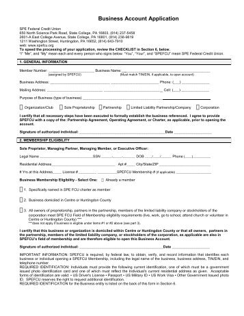 Business Account Application - SPE Federal Credit Union