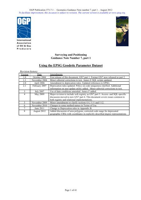 Using the EPSG Geodetic Parameter Dataset - OGP Surveying and ...