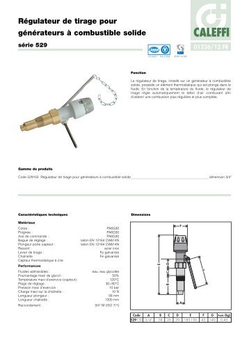 Régulateur de tirage pour générateurs à combustible solide - Caleffi