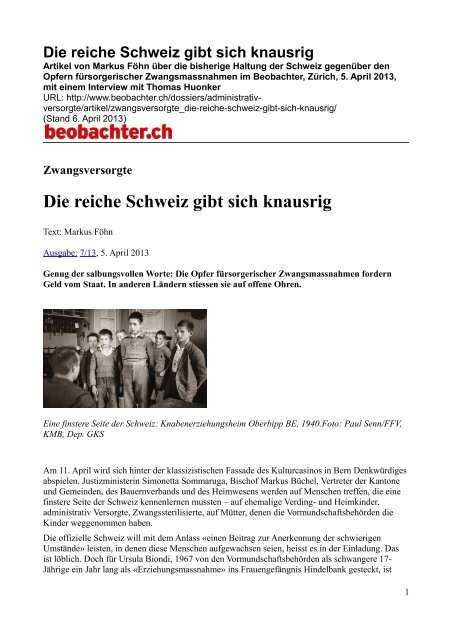 Artikel Als Pdf Kinderheime In Der Schweiz Historische Aufarbeitung