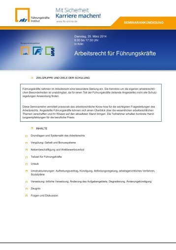 Arbeitsrecht fÃƒÂ¼r FÃƒÂ¼hrungskrÃƒÂ¤fte - Das FÃƒÂ¼hrungskrÃƒÂ¤fte Institut FKI