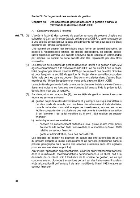 Organismes de placement collectif - Alfi