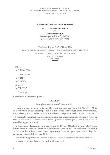 MÃ©tallurgie (Ain) : Accord du 29 novembre 2012 ... - Journal Officiel