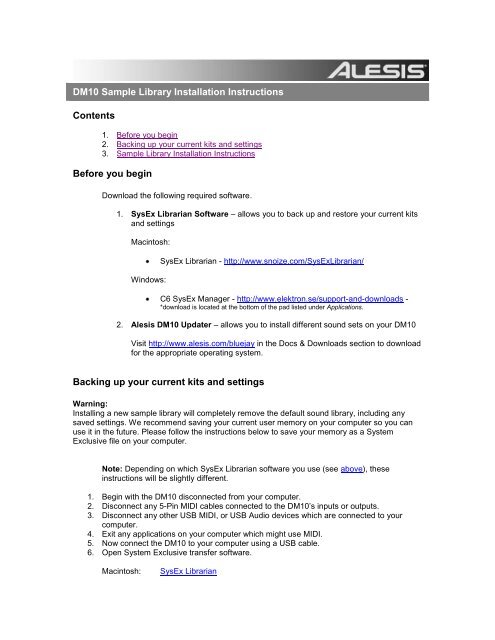 DM10 Sample Library Installation Instructions - Alesis