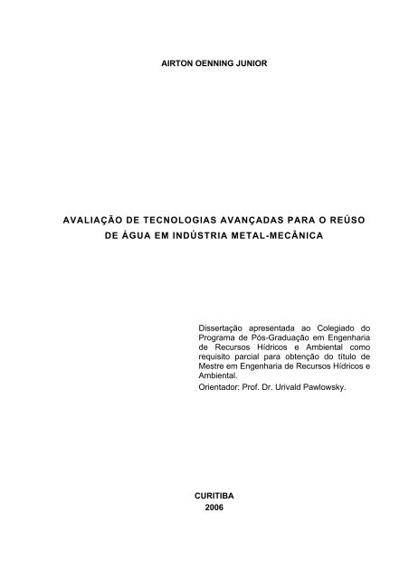 avaliaÃ§Ã£o de tecnologias avanÃ§adas para o reÃºso de Ã¡gua em ...