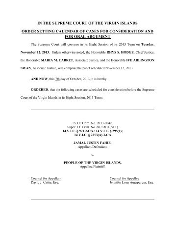 Oral Argument Calendar - Supreme Court of the Virgin Islands