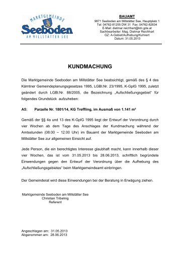 KUNDMACHUNG - Marktgemeinde Seeboden