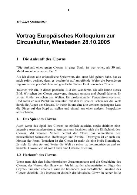 2 Das Hand- und Herzwerk des Clowns - Schule für Clowns