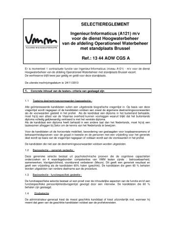 SELECTIEREGLEMENT Ingenieur/Informaticus (A121) m/v voor de ...