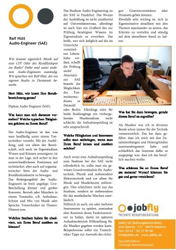 Ralf HÃ¼tt Audio-Engineer (SAE) - Jobfly