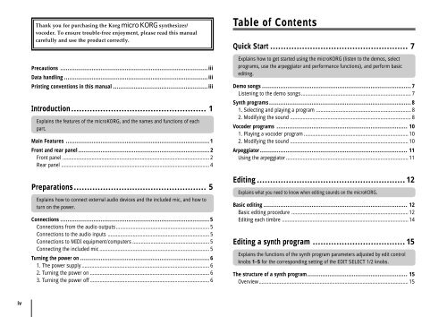 Korg Microkorg Owner's Manual - zZounds.com