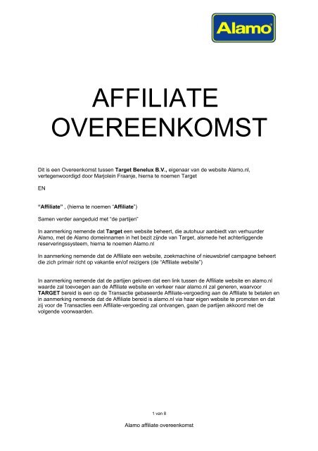 Affiliate Overeenkomst - Alamo