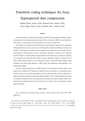 Transform coding techniques for lossy hyperspectral data compression