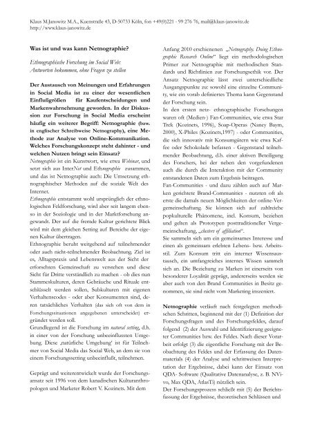 Netnographie in Social Media - Klaus Janowitz
