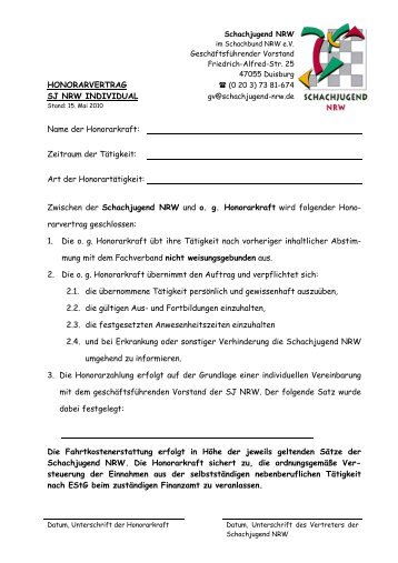Honorarvertrag Individual - Schachjugend NRW
