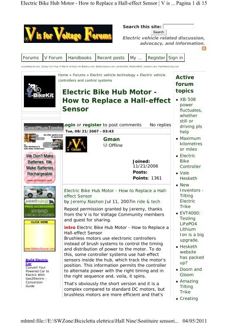 Electric Bike Hub Motor - How to Replace a Hall-effect Sensor - JoBike