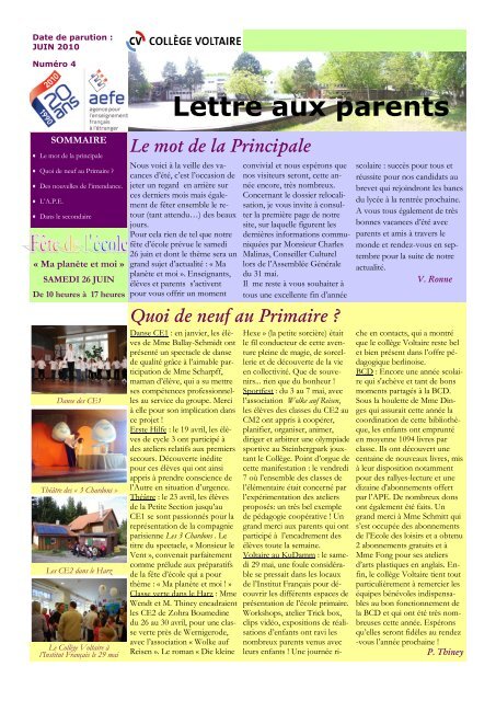 Lettre aux parents - Collège Voltaire Berlin