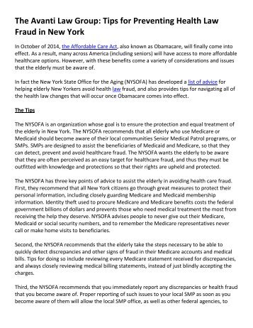 The Avanti Law Group: Tips for Preventing Health Law Fraud in New York