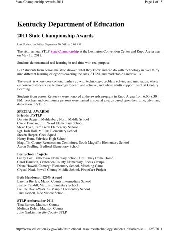 State Championship Awards - May 2011 - STLP