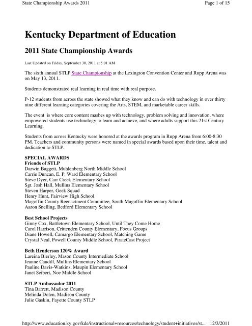 State Championship Awards - May 2011 - STLP