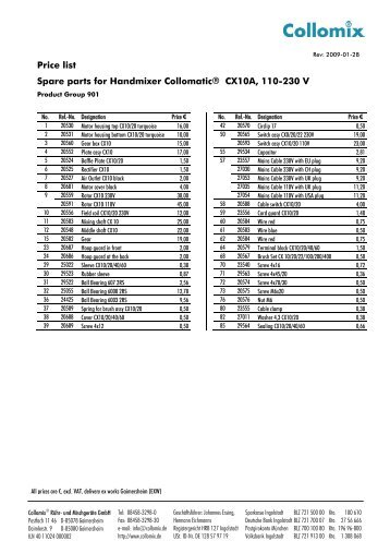 Price list Spare parts for Handmixer Collomatic® CX10A ... - Collomix