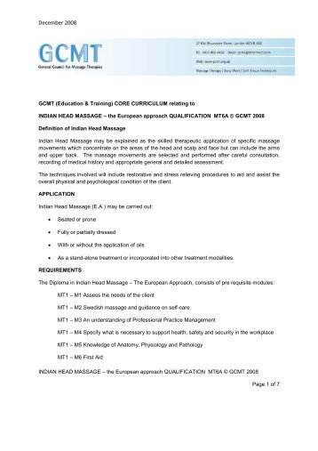 Indian Head Massage, European Approach - GCMT