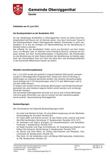 Pressemitteilung vom 28.06.2013 - Gemeinde Obersiggenthal