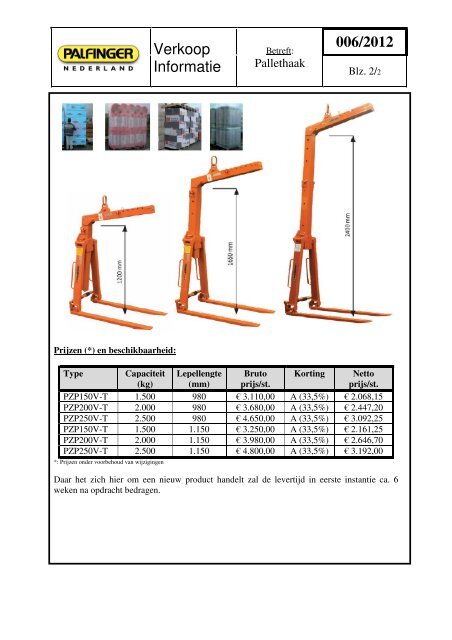 Verkoop Informatie 006/2012 - Palfinger