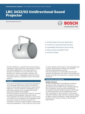 LBC 3432/02 Unidirectional Sound Projector - Bosch Praesideo ...