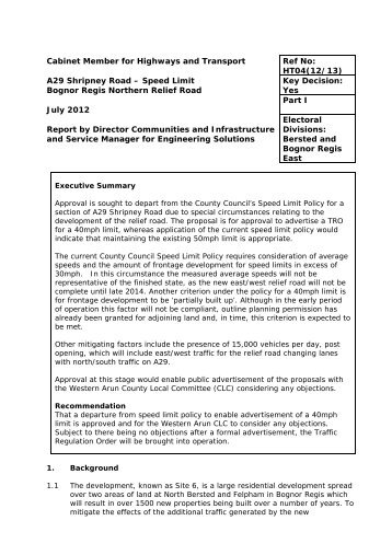 Speed Limit: Bognor Regis - West Sussex County Council