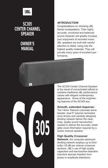 SC305 CENTER CHANNEL SPEAKER OWNER'S MANUAL - JBL.com